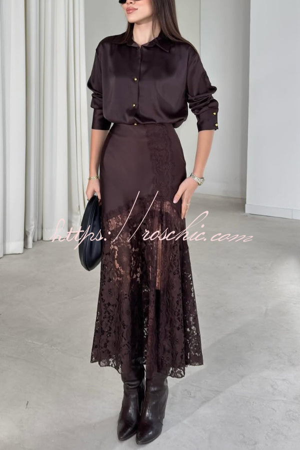 Solid Color Silk Satin Texture Single-breasted Long-sleeved Loose Shirt