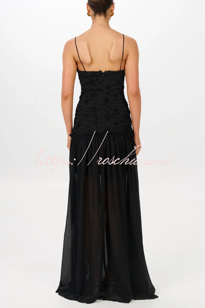 Stylish Three-dimensional Floral Chiffon Patchwork Strapless Elegant Maxi Dress