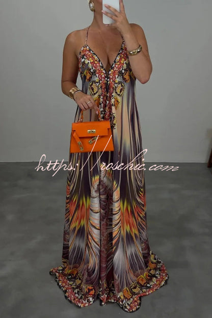 Bohemian Style Unique Print Sleeveless Backless Loose Maxi Dress