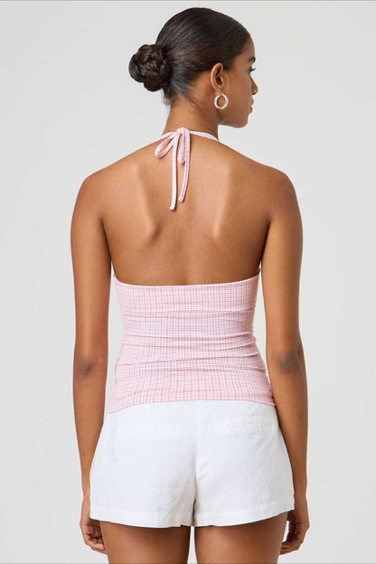 Top halter ajustado de cuadros y lunares sexi