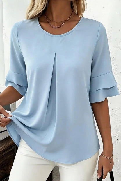 Solid Color Round Neck Short-sleeved Loose Casual Top