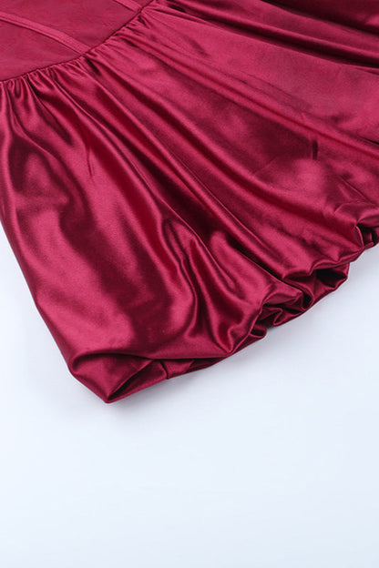 Sexy Satin Patchwork Waist-Cinched Tulip Hem Party Dress