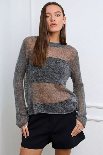 Blusa suelta de punto calado de mezcla de lana