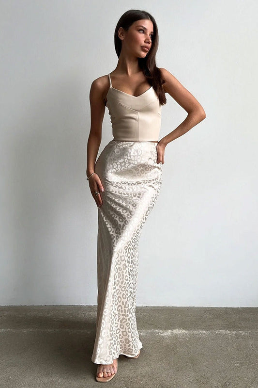 Leopard Jacquard Bodycon Maxi Skirt