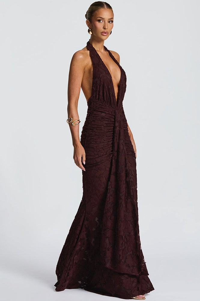 Vestido de fiesta ajustado fruncido con lazo