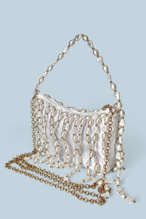 Fashionable Pearl Irregular Beaded Tassel Bag