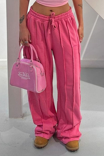 Pantalones con cordón holgados 3D de línea sólida