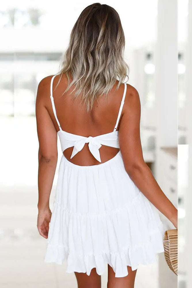 Mini vestido bohemio blanco de tirantes finos