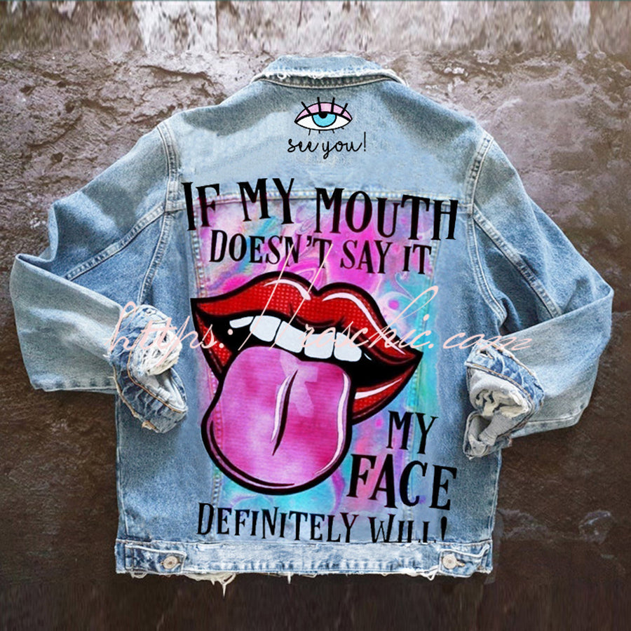 Halloween Print Long Sleeve Denim Jacket