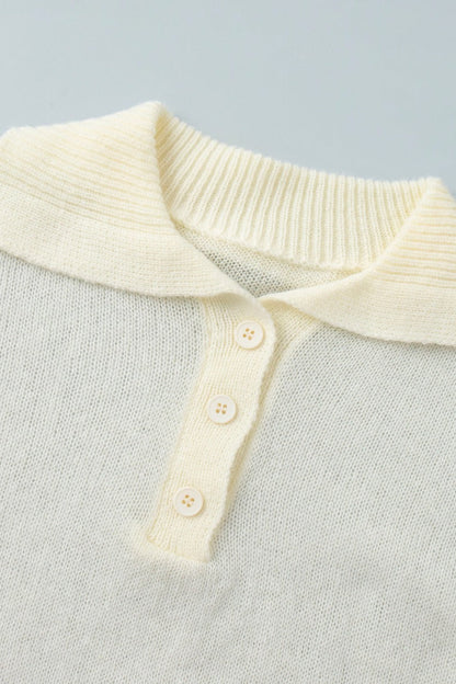 Blusa Minimalista Tejida Calada de Polo con Mangas Abullonadas