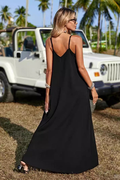 Solid Plaid V Neck Sling Slim Bohemian Boho Dress