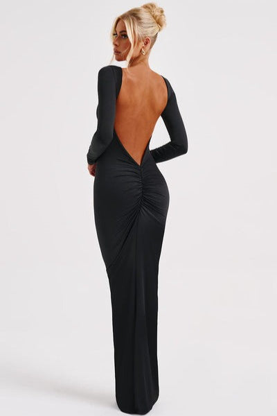 Vestido Formal Ajustado sin Espalda de Manga Larga