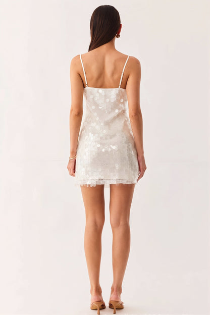 Solid Sequin Spaghetti Strap Mini Dress