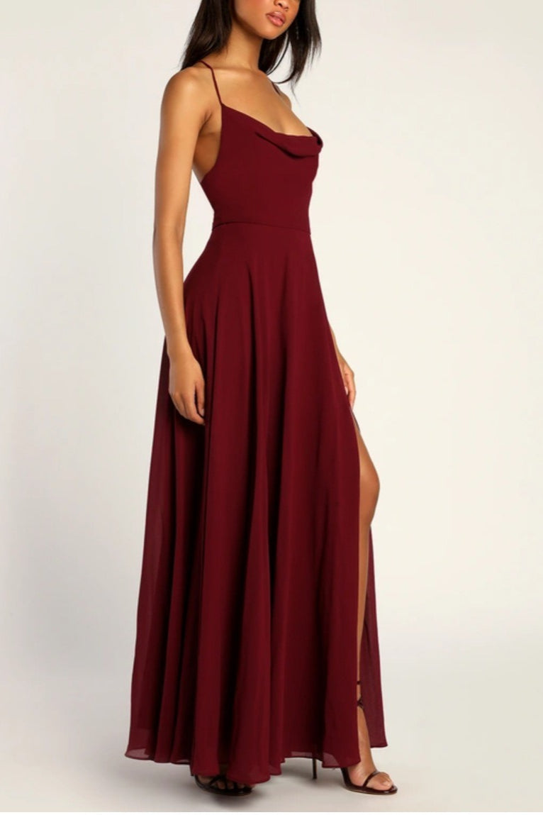 Vestido largo de fiesta halter sin espalda sexy