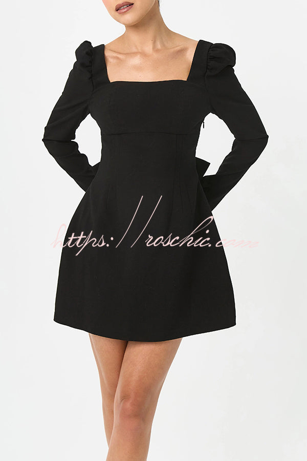 Gift for You Puff Shoulder Long Sleeve Back Bow Detail Mini Dress (Shipped Within 24 Hours)