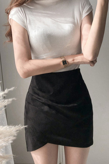 Ruched Suede Bodycon Mini Skirt