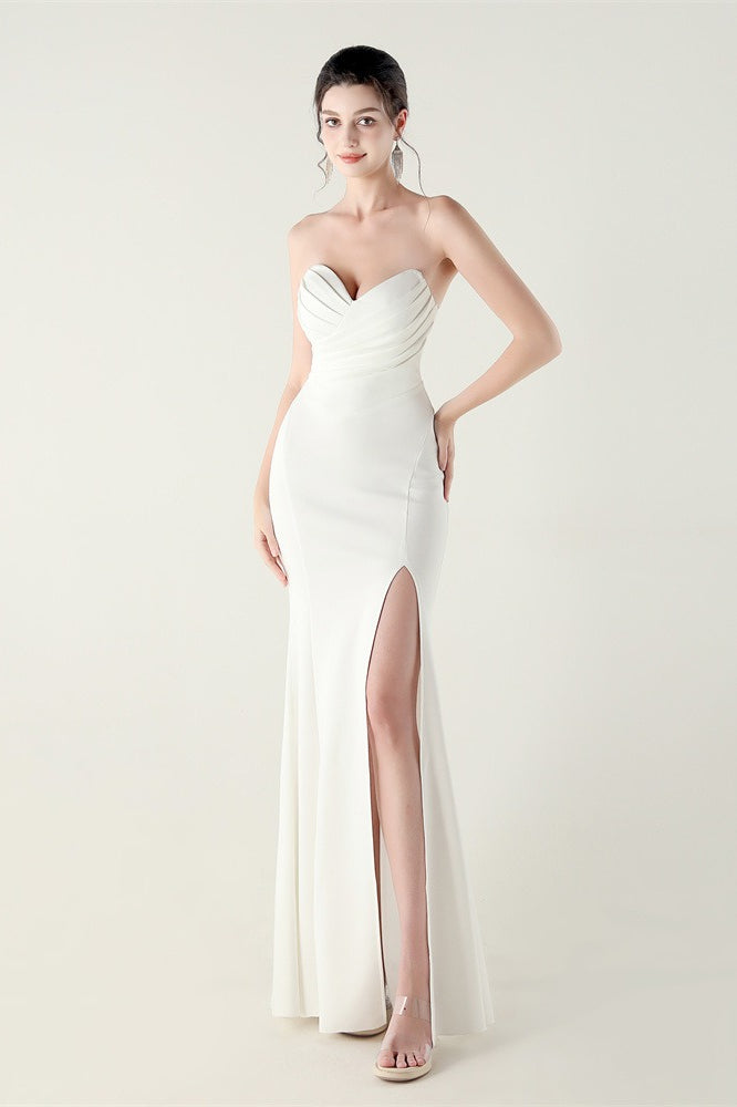 Vestido de fiesta plisado palabra de honor con escote corazón