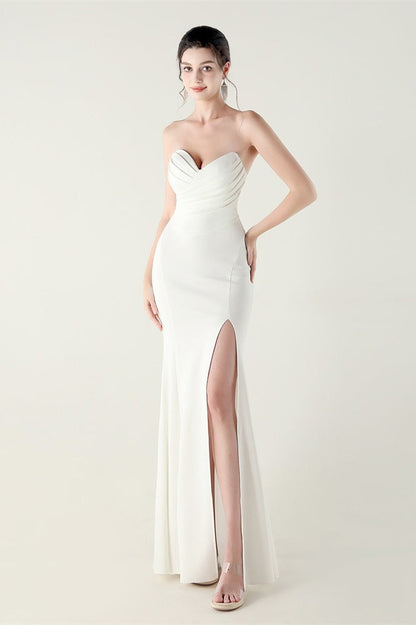 Vestido de fiesta plisado palabra de honor con escote corazón