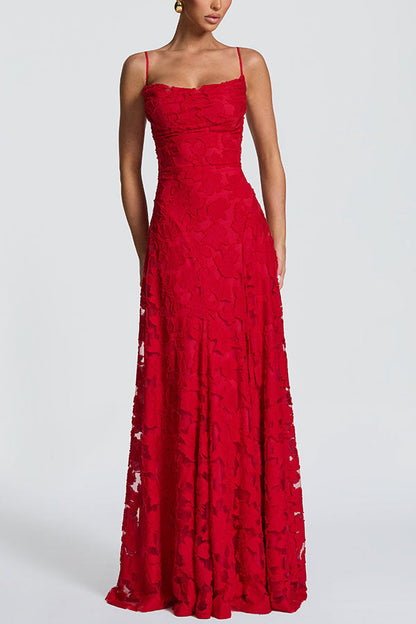 Francis Custom Floral Burnout Fabric Cowl Neck Back Lace-up Maxi Dress