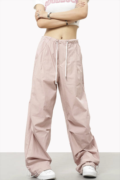 Pantalones deportivos casuales lisos con cordón y cintura elástica
