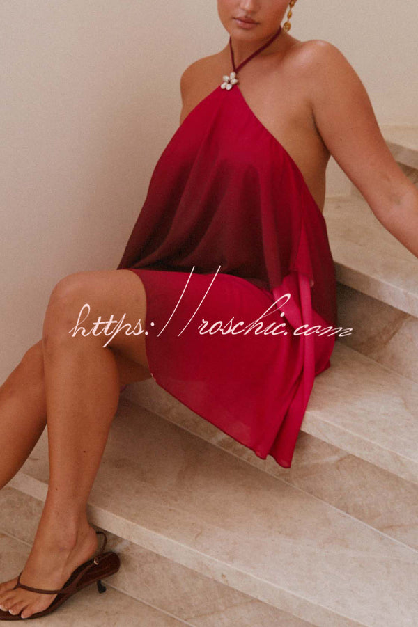 Fashionable Gradient Halter Neck Loose Backless Mini Dress