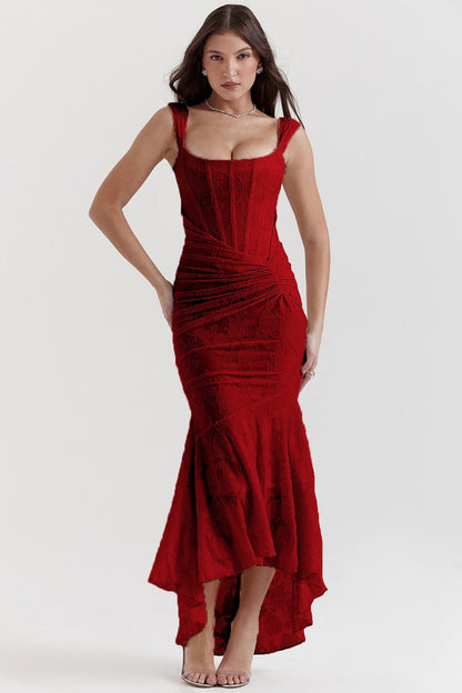 Vestido de gala de sirena de jacquard de malla elástica