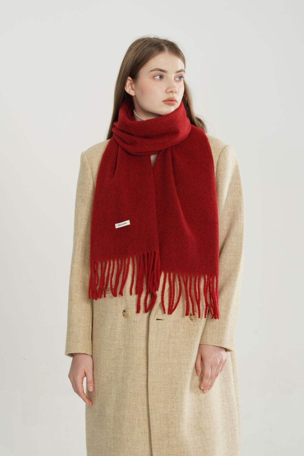 Wool Blend Minimalist Solid Woven Fringed Scarf
