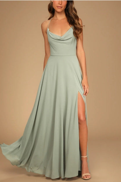 Vestido largo de fiesta halter sin espalda sexy