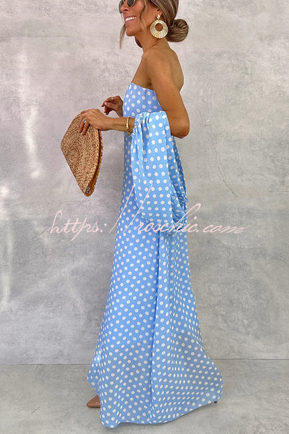 Alyasia Chiffon Polka Dot Print Split Balloon Sleeve Back Smocked Maxi Dress