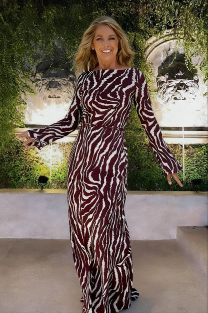 DressBetty - Autumn  Long Sleeve Zebra Print Bodycon Maxi Dress