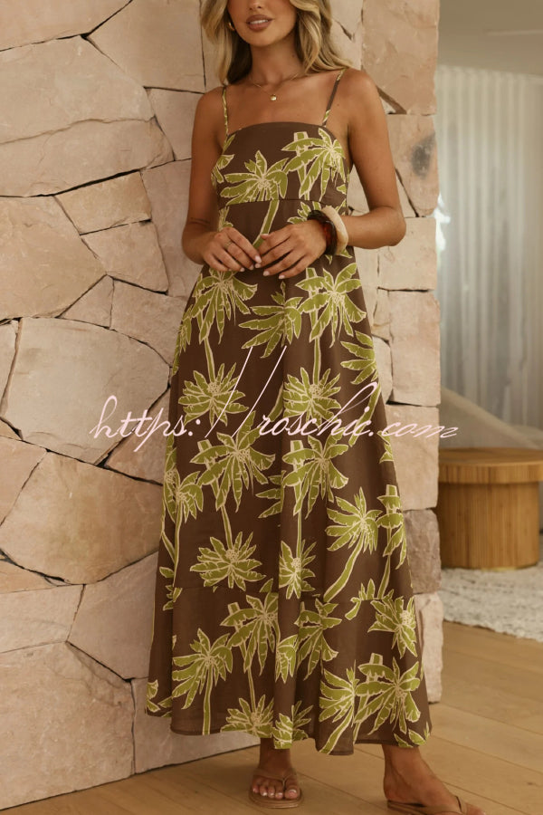 Coconut Tree Print Sleeveless Camisole Casual Vacation Maxi Dress