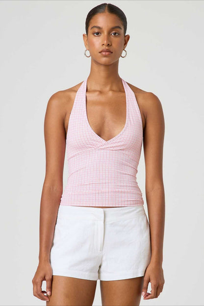 Top halter ajustado de cuadros y lunares sexi