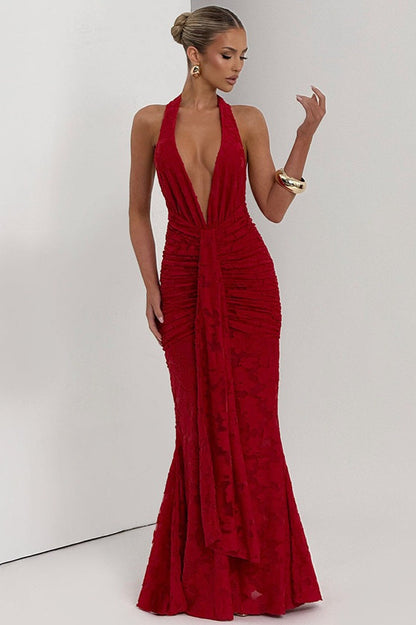 Vestido de fiesta ajustado fruncido con lazo