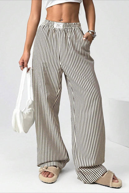 High Waist Striped Casual Pants