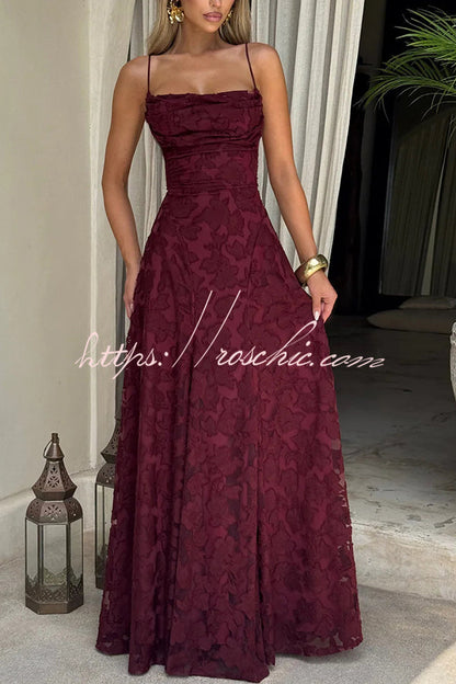 Francis Floral Burnout Jersey Fabric Cowl Neck Back Lace-up Maxi Dress