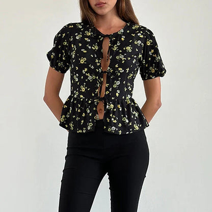 Puff Sleeve Bowknot Crop Top