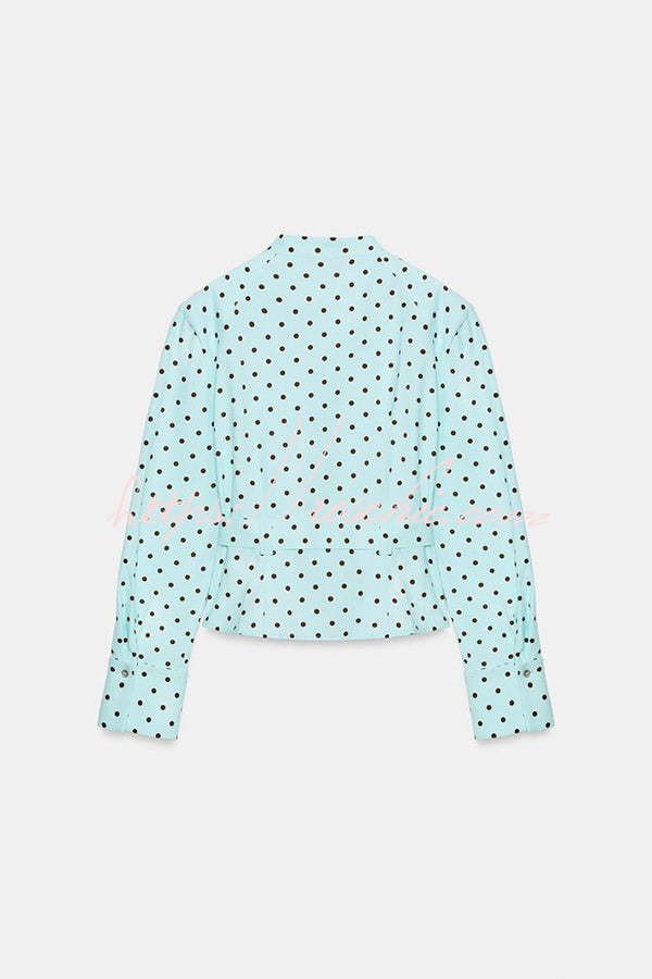 Trisha Linen Blend Polka Dot Stand Neck Belted Jacket and Low-Rise Pocket Mini Shorts Set