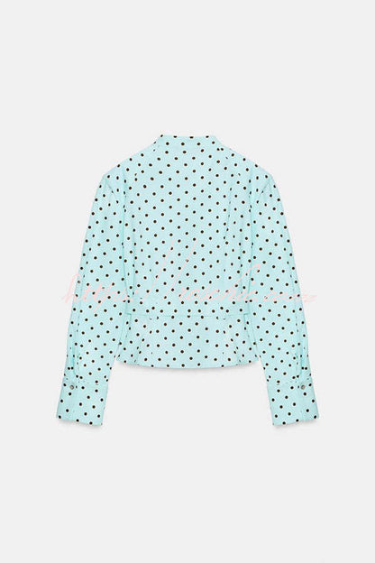 Trisha Linen Blend Polka Dot Stand Neck Belted Jacket and Low-Rise Pocket Mini Shorts Set