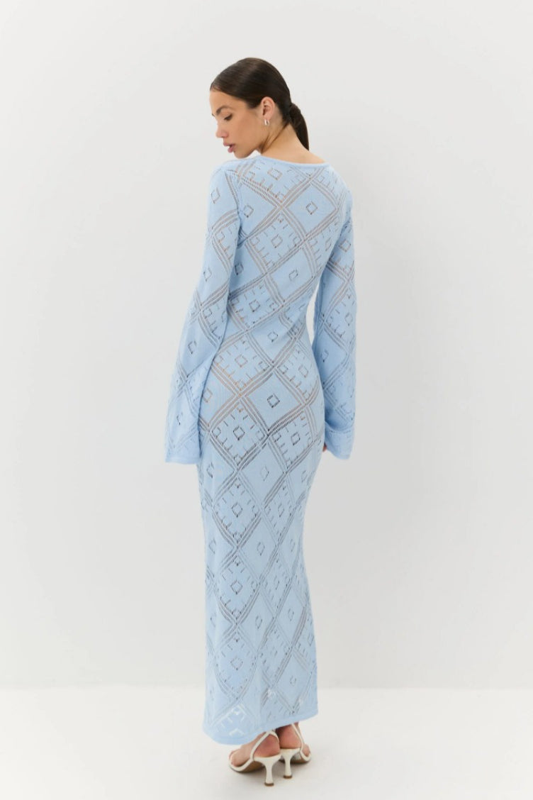 Vestido maxi de punto argyle jacquard de manga larga