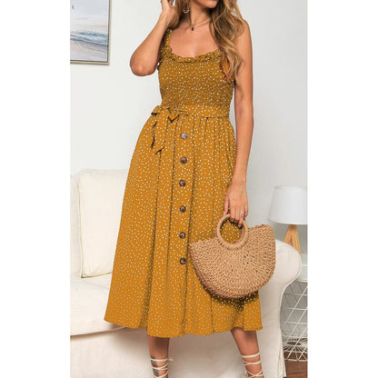 DressBetty -  Sling Ruffle Dress Floral Print Button Sundress