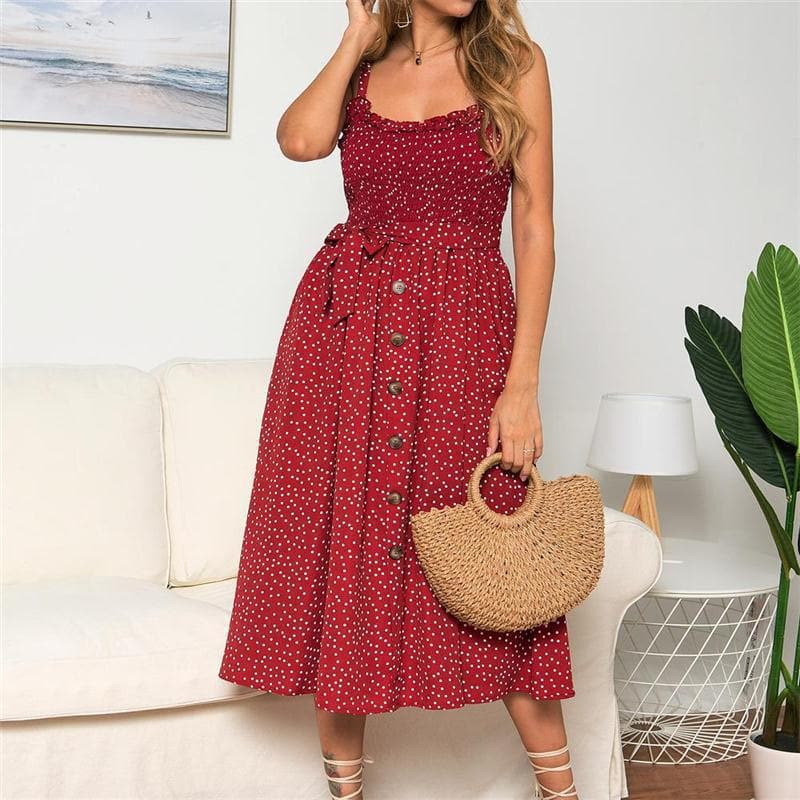 DressBetty -  Sling Ruffle Dress Floral Print Button Sundress