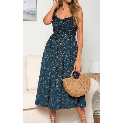 DressBetty -  Sling Ruffle Dress Floral Print Button Sundress