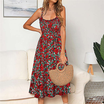 DressBetty -  Sling Ruffle Dress Floral Print Button Sundress