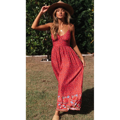 DressBetty - Summer Women  V Neck Floral Print Bohemia Long Dress