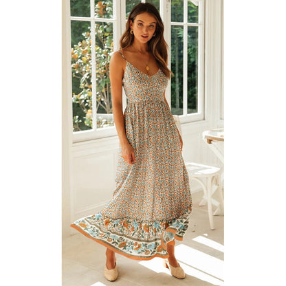 DressBetty - Summer Women  V Neck Floral Print Bohemia Long Dress