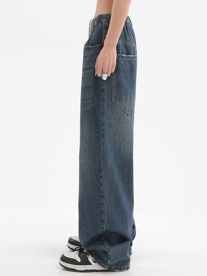 DressBetty - Vintage Baggy Jeans Elastic Waist Oversized Long Trouser Denim Wide Leg Streetwear
