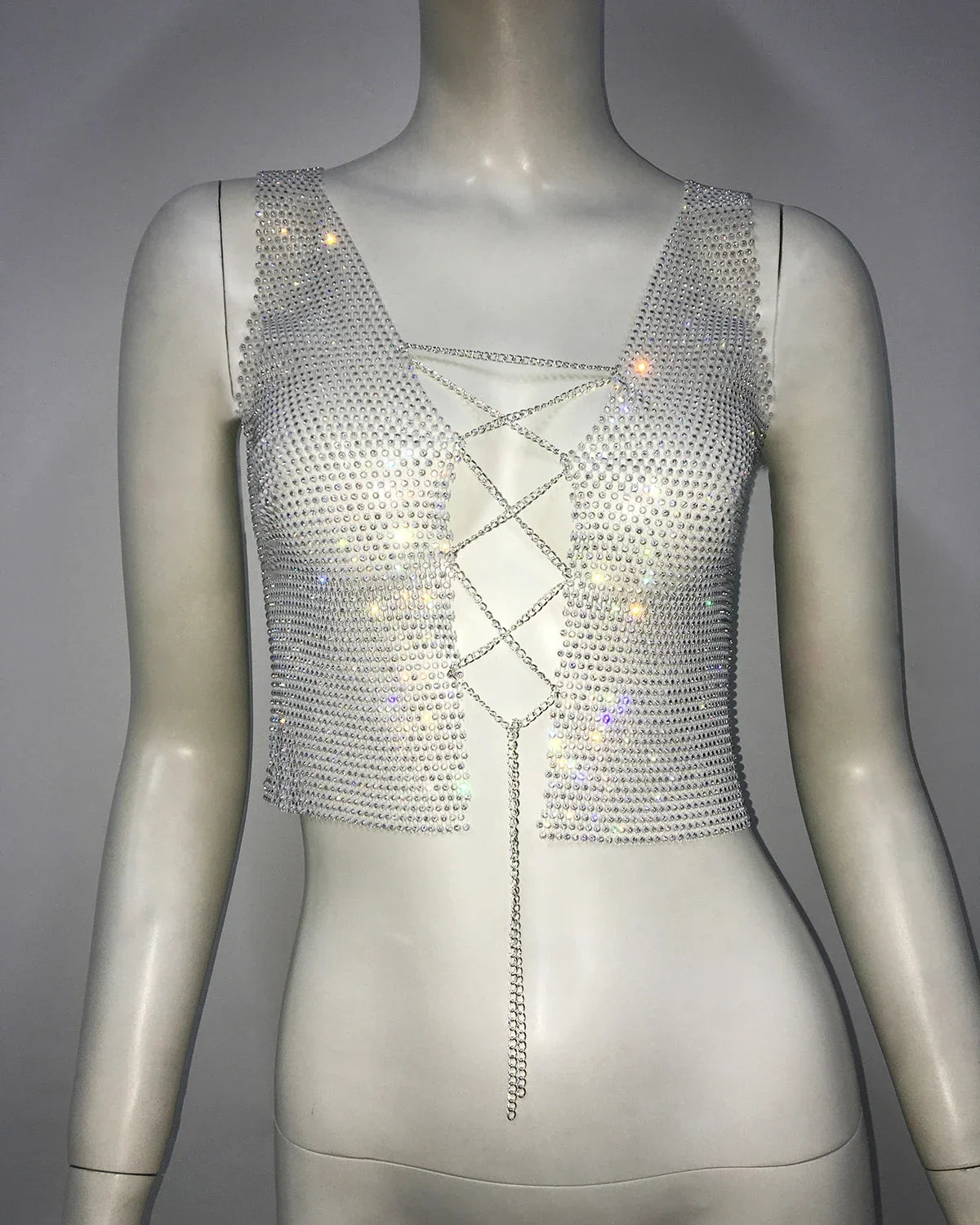 Gothic  Flash Drill Fishnet Body Chain Nightclub Crop Top