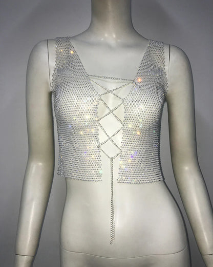Gothic  Flash Drill Fishnet Body Chain Nightclub Crop Top