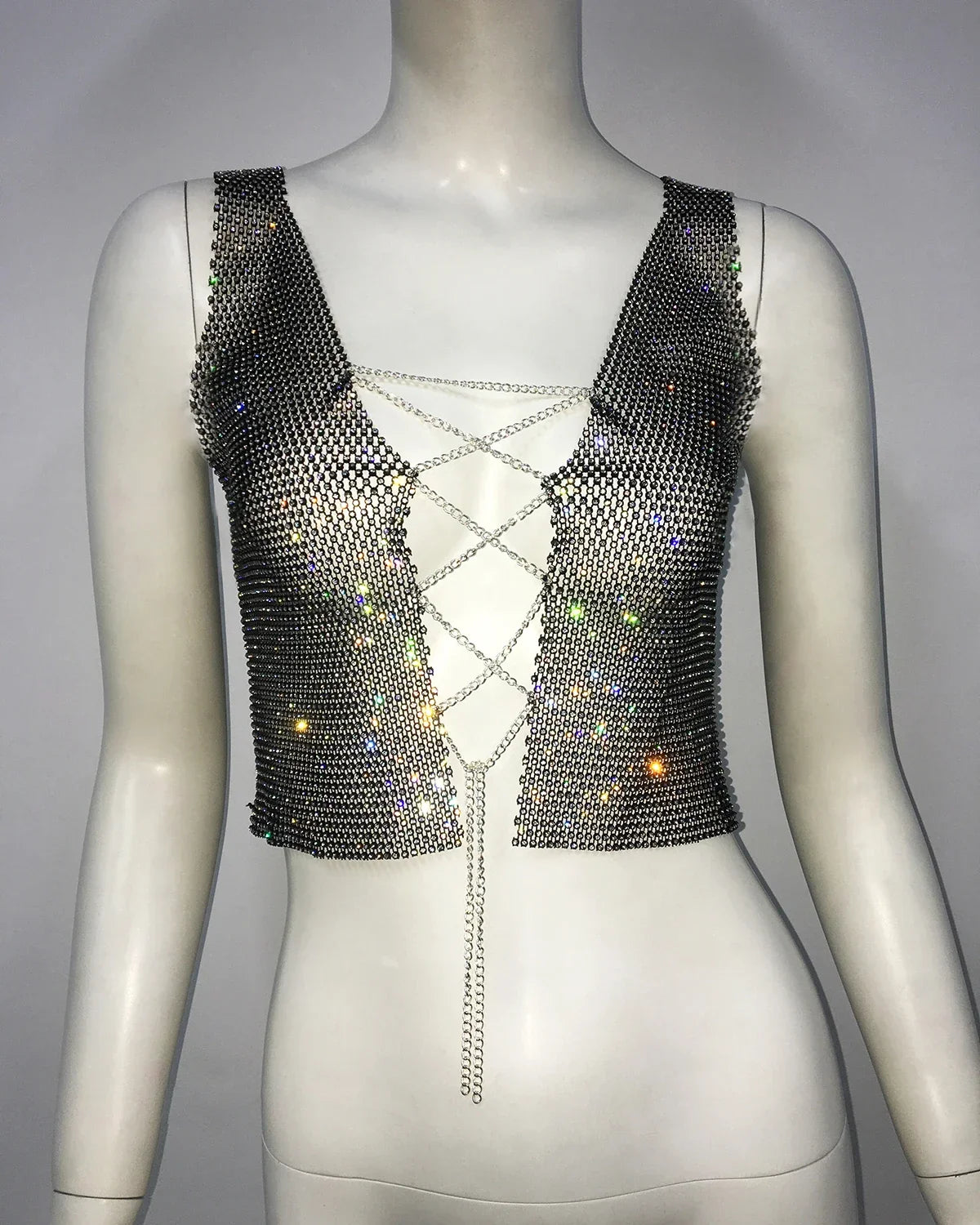 Gothic  Flash Drill Fishnet Body Chain Nightclub Crop Top