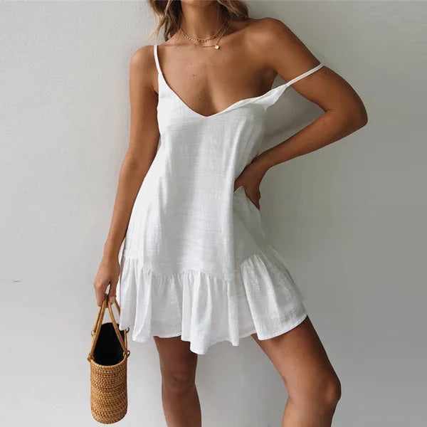 Army Green Strap Ruffles Casual Holiday  White Midi Dresses